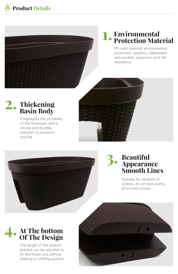 Large Hanging Rattan Rail Flower Pots – Weatherproof Plastic Planters for Balcony & Fence - Image 5