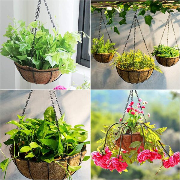 Hanging Metal Plant Baskets with Coco Liners – Decorative Chain Planters for Indoor & Outdoor Use