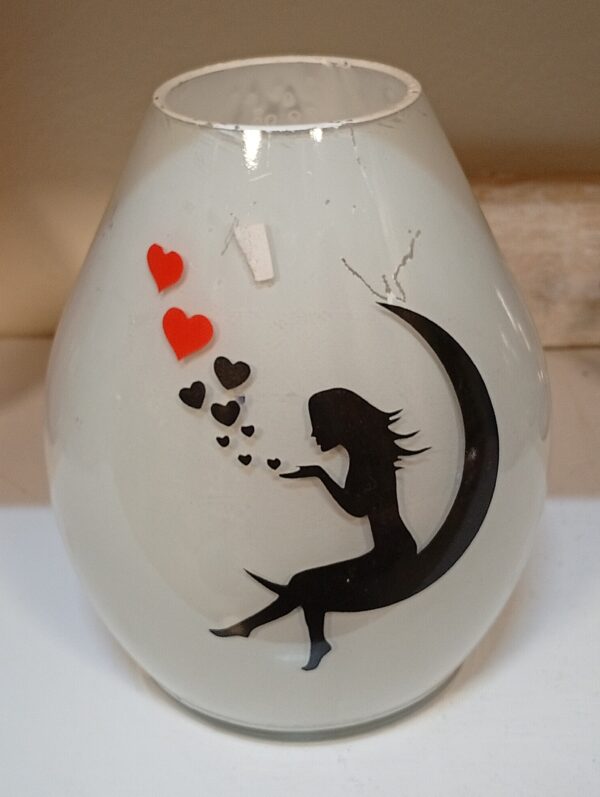White Glass Vase – Girl Blowing love Hearts   Price: Ksh950 with Floral Arrangement | Ksh600 without