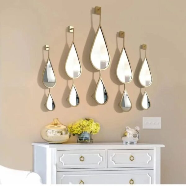 OUSHUAI Set of 5 Gold Teardrop Shaped Wall Mirrors – Elegant Accent for Modern Interiors - Image 6