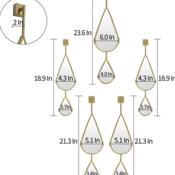 OUSHUAI Set of 5 Gold Teardrop Shaped Wall Mirrors – Elegant Accent for Modern Interiors - Image 3