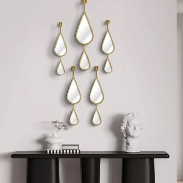 OUSHUAI Set of 5 Gold Teardrop Shaped Wall Mirrors – Elegant Accent for Modern Interiors - Image 5