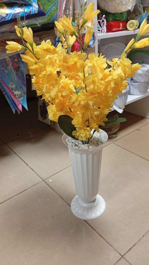 Artificial Flower Arrangement in White Pot – Available in Blue, White, Yellow, Pink & Hot Pink