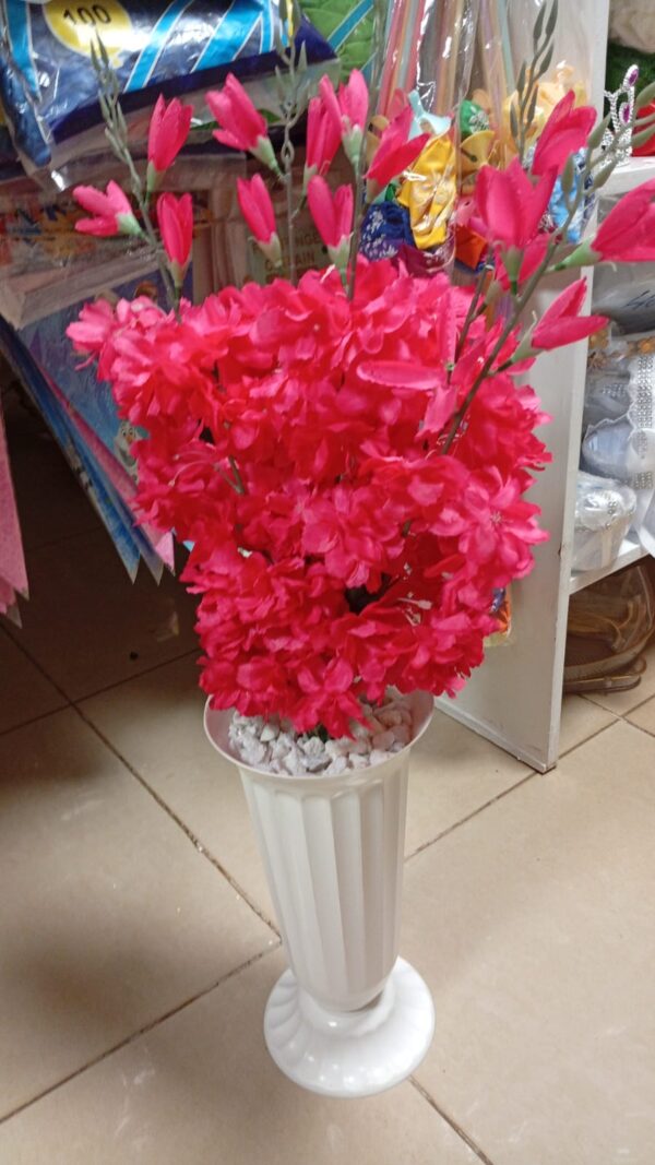 Artificial Flower Arrangement in White Pot – Available in Blue, White, Yellow, Pink & Hot Pink