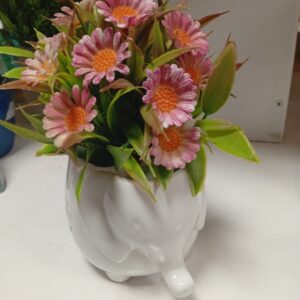 Artificial Transvaal Daisy in Thrifted Ceramic Elephant Vase