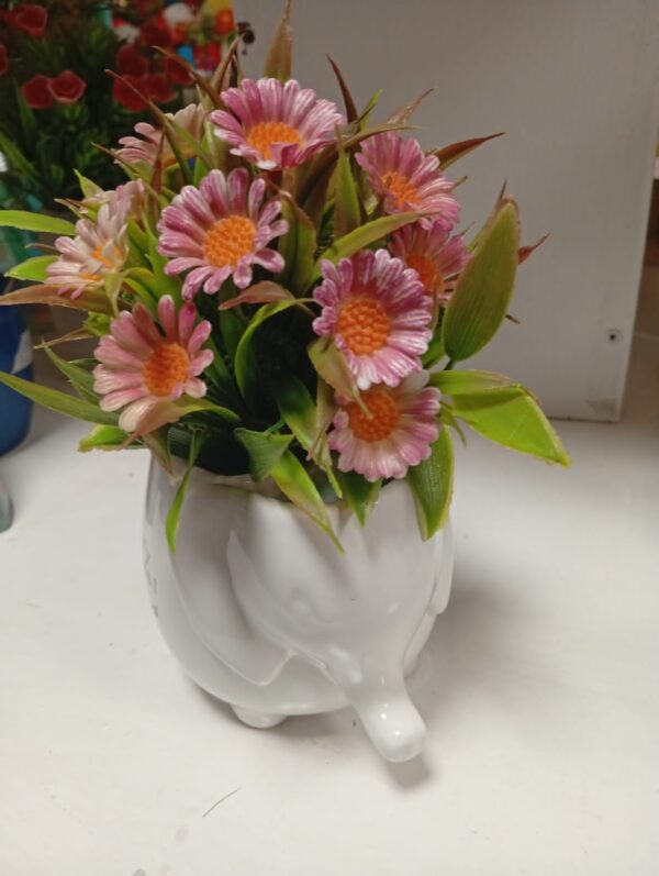 Artificial Transvaal Daisy in Thrifted Ceramic Elephant Vase