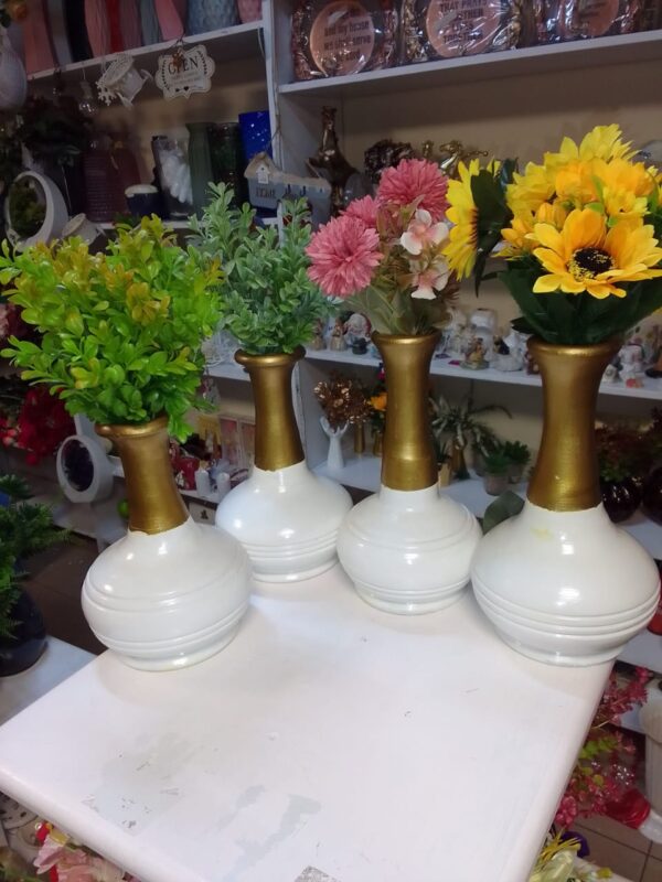Bottle-Neck Wooden Vases – White & Gold Finish