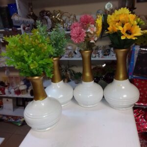 Bottle-Neck Wooden Vases – White & Gold Finish