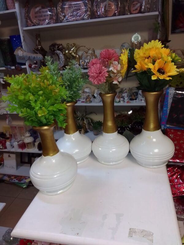 Bottle-Neck Wooden Vases – White & Gold Finish