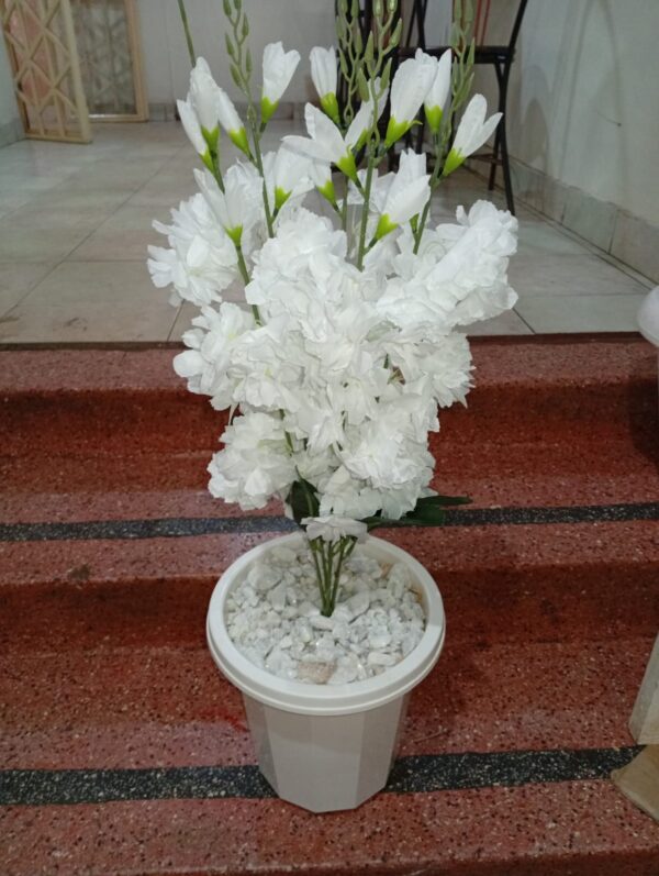 Artificial Flower Arrangement in White Pot – Available in Blue, White, Yellow, Pink & Hot Pink - Image 3