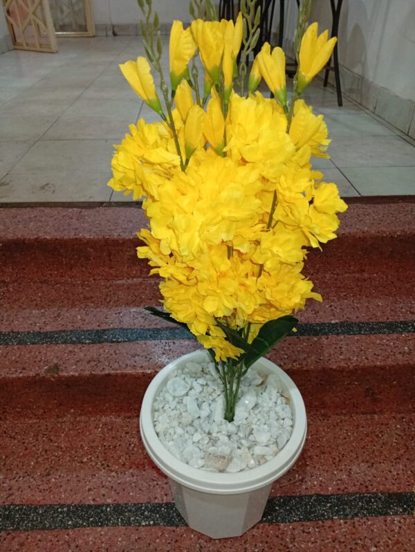 Artificial Flower Arrangement in White Pot – Available in Blue, White, Yellow, Pink & Hot Pink