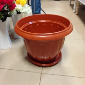 20-Litre Plastic Plant Bucket with Drainage Plate – White, Brown, Maroon