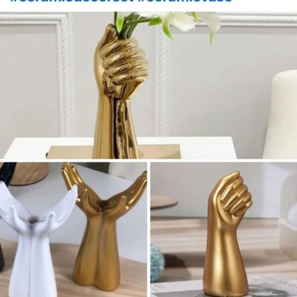 Elegant Ceramic Hand Vases – Gold & White